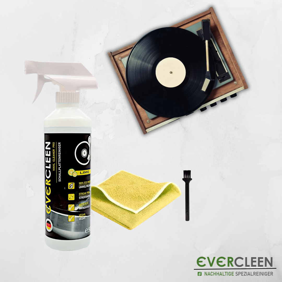 EVERCLEEN Vinyl Record Cleaner Pro Schallplattenreiniger 500ml + Samtbürste + Mikrofasertuch + Bürste.