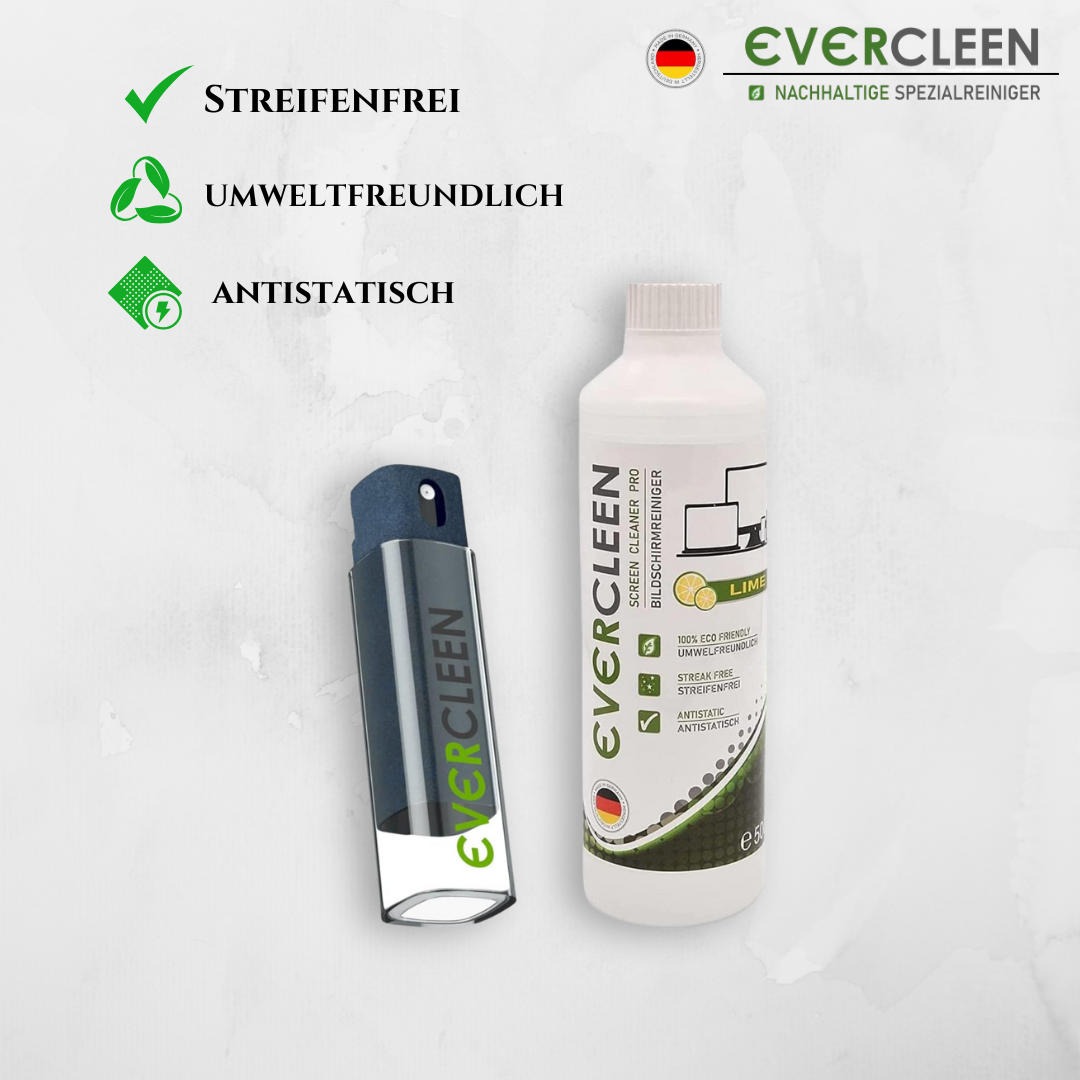 EVERCLEEN 2 GO Screen Cleaner Pro + EVERCLEEN Bildschirmreiniger 500ml + Refill 500ml + 4in1 Reiniungstool + Microfasertuch + Bürste