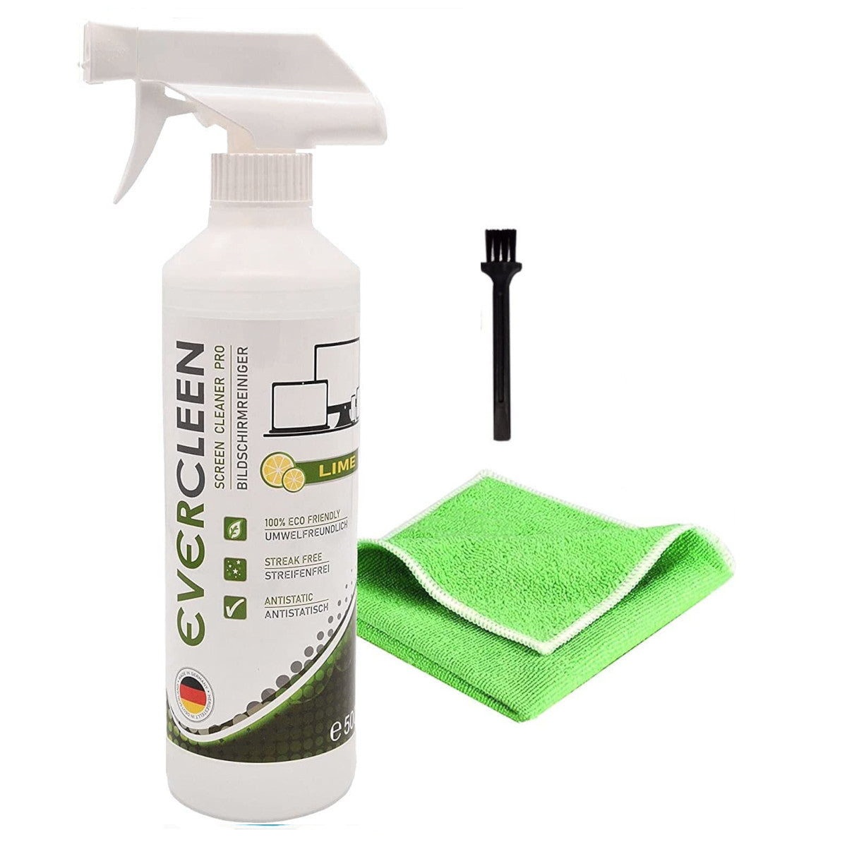 Evercleen 500ml Bildschirmreinigungsspray mit Mikrofasertuch | Reinigungsflüssigkeit | Für Smartphone, Laptop, Tablet, TV, LCD/TFT, LED, OLED, Monitore, Uhren.